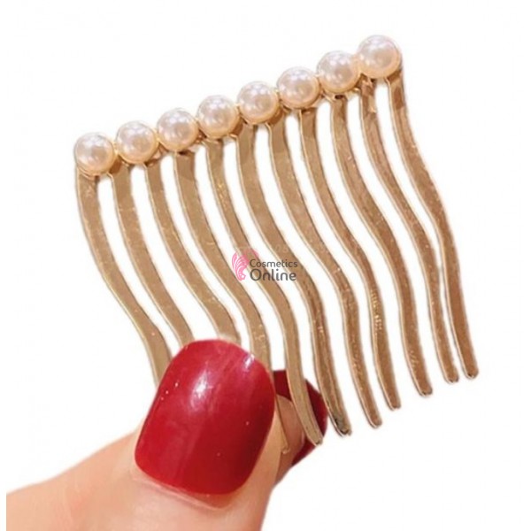 Accesoriu elegant pentru decor par AP040DD Aurii cu 11 pini pentru mirese cu perle